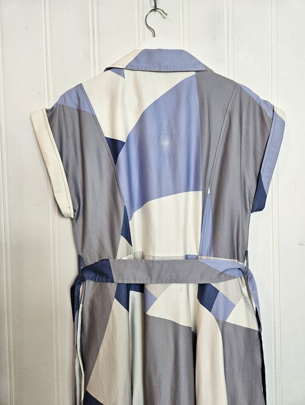 Donna Karan Midi Shirt Dress 12 Pockets Printed Pleated Belted Button Down Blue - Picture 9 of 16